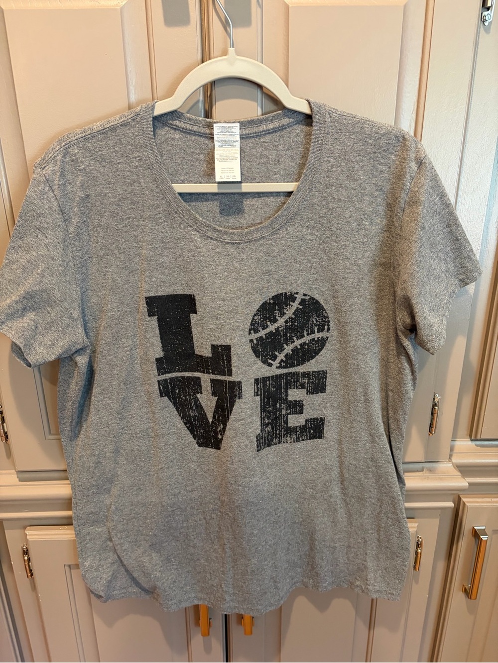 Gildan Gray Short Sleeve Tee with Black 'LOVE' Baseball Design
